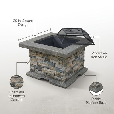 29 In. Stone Gray Square Wood Outdoor Fire Pit