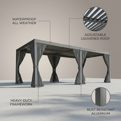 10X12/12X20Ft Louvered Pergola, Waterproof Roof All Weather Rust-Resistant Gazebo for Backyard Patio