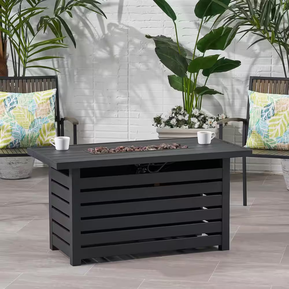 23 In. W X 47.25 In. L X 24 In. H Iron Rectangle Propane Burning Outdoor Fire Pit in Black
