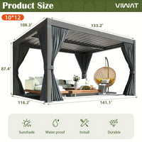 10X12/12X20Ft Louvered Pergola, Waterproof Roof All Weather Rust-Resistant Gazebo for Backyard Patio