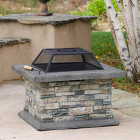 29 In. Stone Gray Square Wood Outdoor Fire Pit