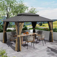 12 Ft. X 16 Ft. Double Galvanized Steel Roof Aluminum Frame Outdoor Patio Hardtop Gazebo with Netting and Curtains