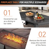 7 Piece Outdoor Patio Furniture Set, Patio Furniture Set with Fire Pit Table Rattan Wicker Patio Furniture Set, Brown Wicker & Beige Cushion