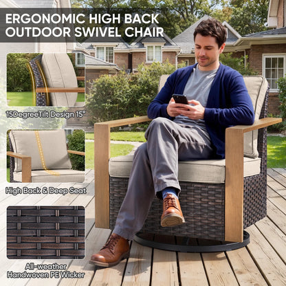 Luxury Outdoor Wicker Patio Furniture Set,5 Piece Deep Seating Outdoor Conversation Set with Patio Swivel Rocker Patio Chairs,Rattan Couch and Ottomans for Deck Porch Poolside