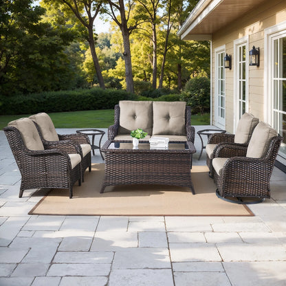 8 Pieces Patio Furniture Sets with Swivel Rocking Chairs,High-Back Rattan Patio Outdoor Conversation Set with 2-Seat Sofa & Coffee Table for Porch Deck Backyard Poolside