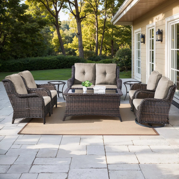 8 Pieces Patio Furniture Sets with Swivel Rocking Chairs,High-Back Rattan Patio Outdoor Conversation Set with 2-Seat Sofa & Coffee Table for Porch Deck Backyard Poolside