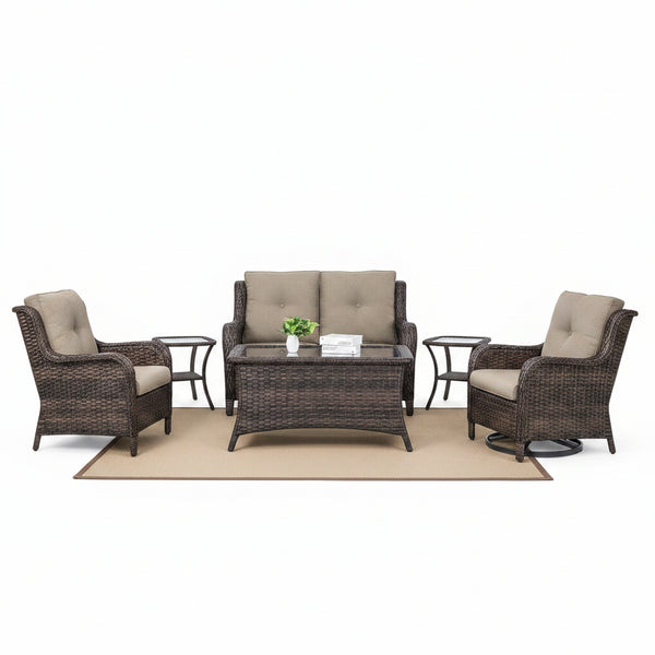 8 Pieces Patio Furniture Sets with Swivel Rocking Chairs,High-Back Rattan Patio Outdoor Conversation Set with 2-Seat Sofa & Coffee Table for Porch Deck Backyard Poolside