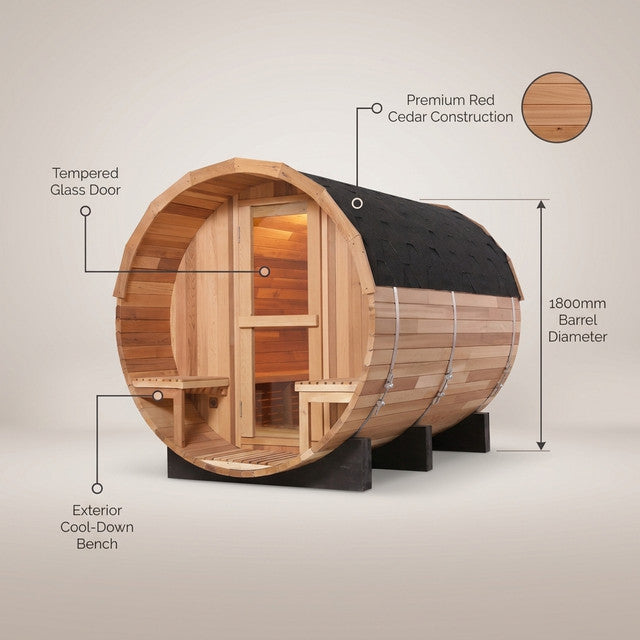 6-Person Patchworkred Cedar Traditional Steam Barrel Sauna — Lifestyle