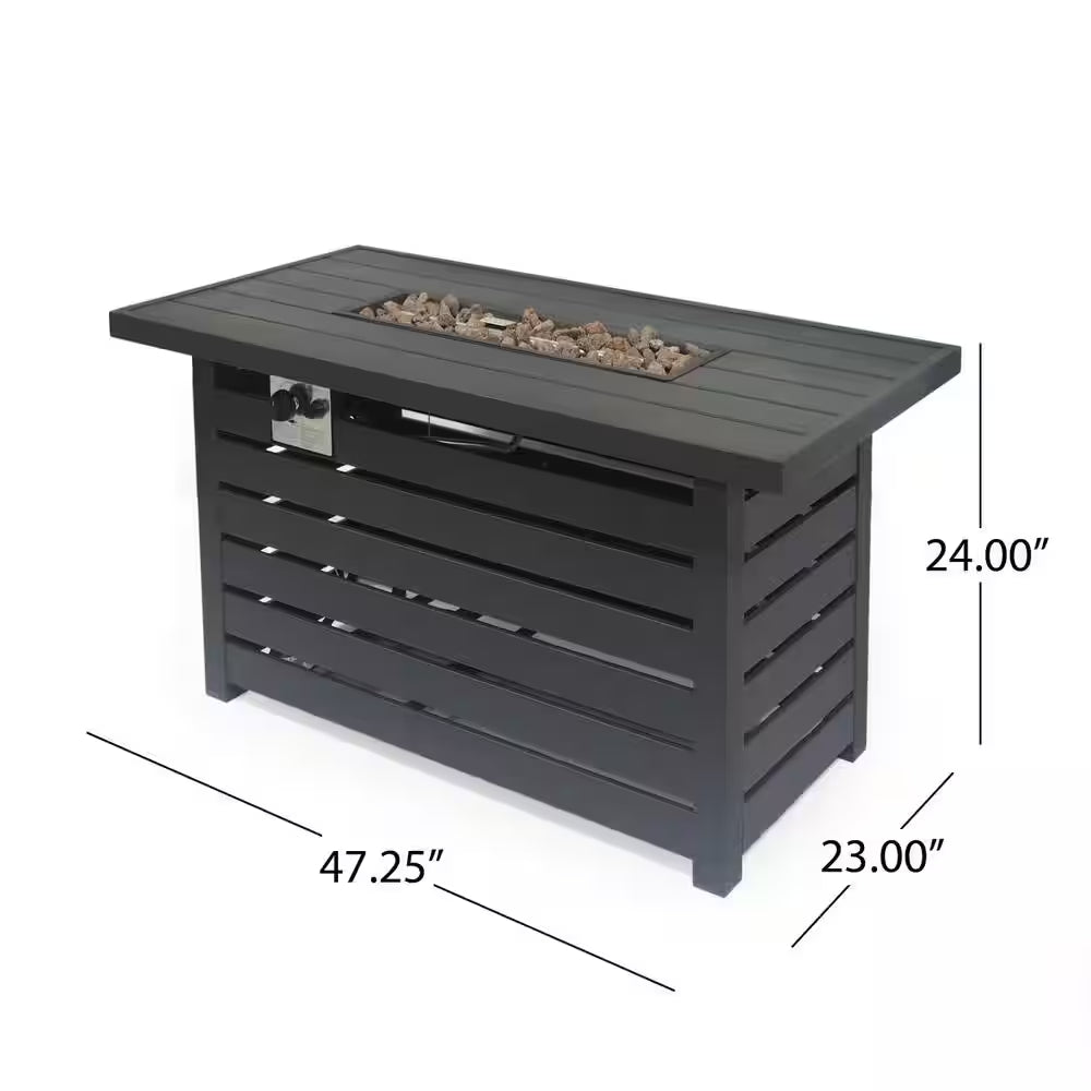 23 In. W X 47.25 In. L X 24 In. H Iron Rectangle Propane Burning Outdoor Fire Pit in Black