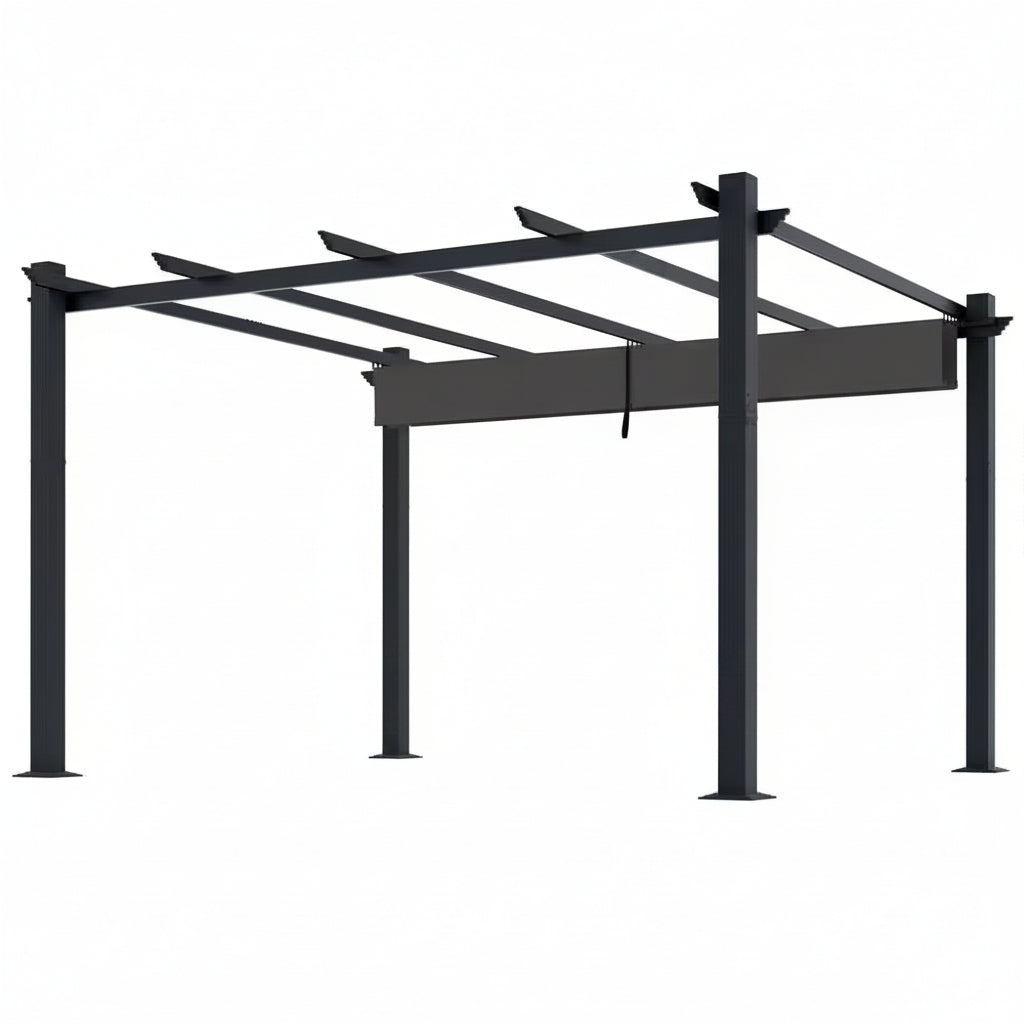 16 Ft. W X 12 Ft. D Aluminum Pergola Outdoor with Dark Gray Retractable Canopy