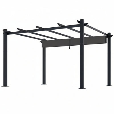 16 Ft. W X 12 Ft. D Aluminum Pergola Outdoor with Dark Gray Retractable Canopy
