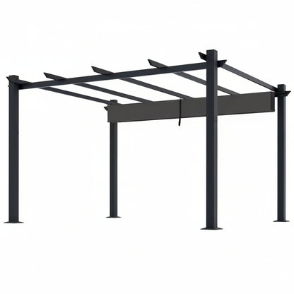 16 Ft. W X 12 Ft. D Aluminum Pergola Outdoor with Dark Gray Retractable Canopy