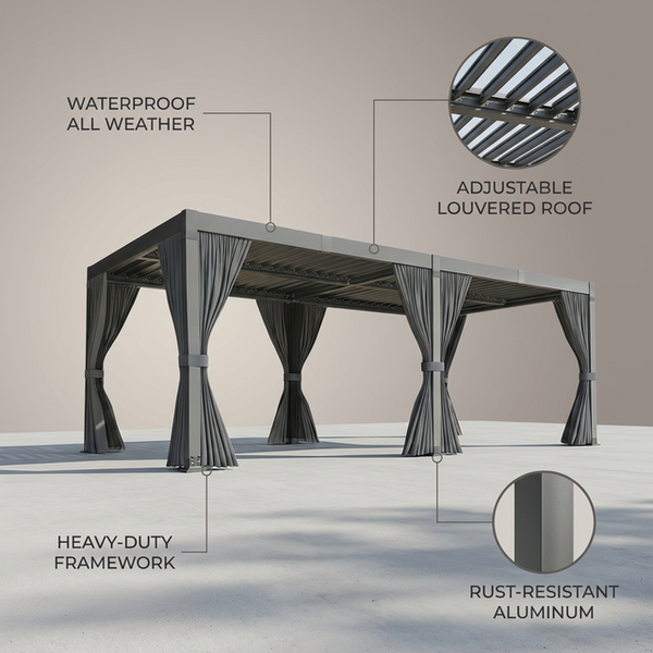 10X12/12X20Ft Louvered Pergola, Waterproof Roof All Weather Rust-Resistant Gazebo for Backyard Patio — Lifestyle