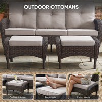 7 Piece Outdoor Patio Furniture Set, Patio Furniture Set with Fire Pit Table Rattan Wicker Patio Furniture Set, Brown Wicker & Beige Cushion