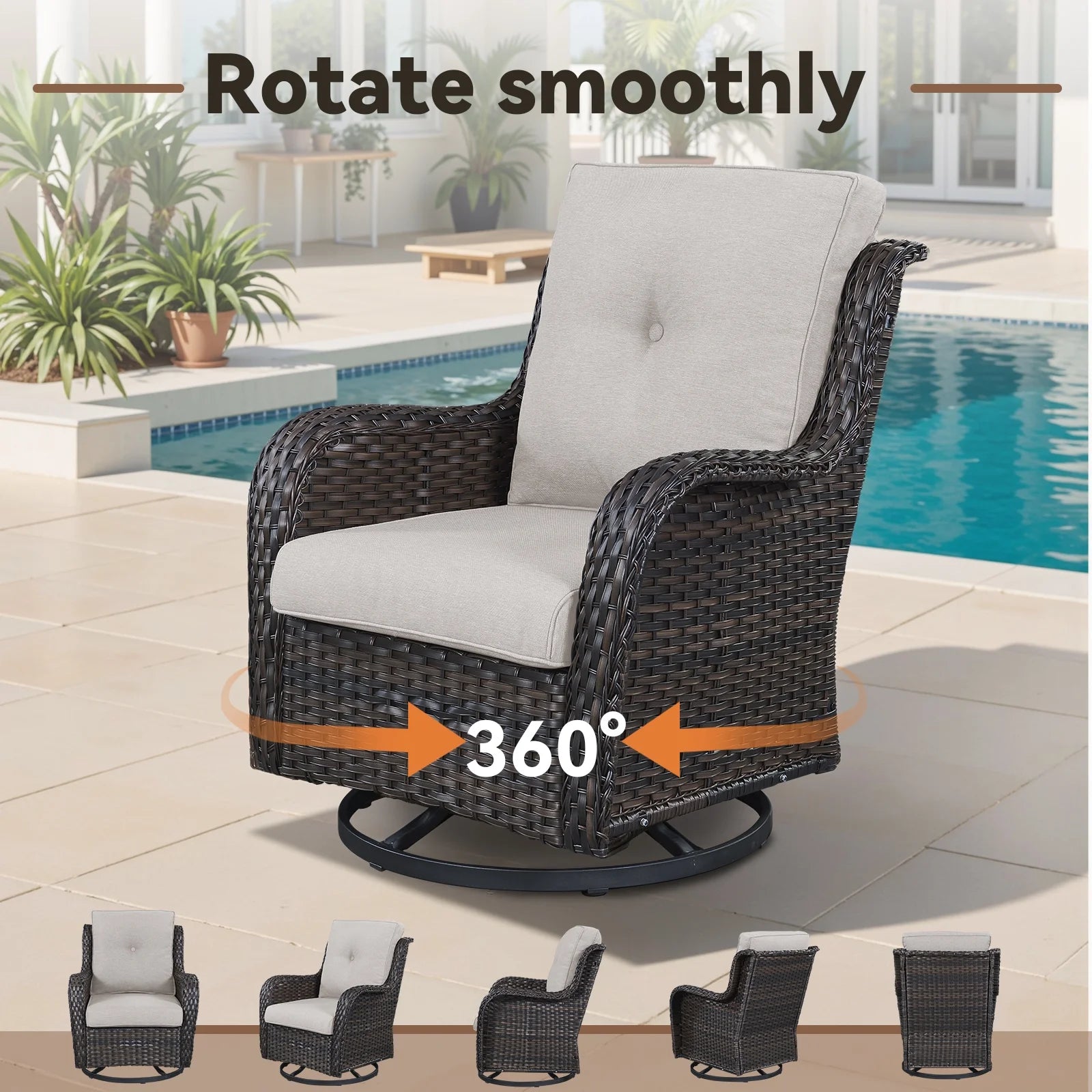 8 Pieces Patio Furniture Sets with Swivel Rocking Chairs,High-Back Rattan Patio Outdoor Conversation Set with 2-Seat Sofa & Coffee Table for Porch Deck Backyard Poolside