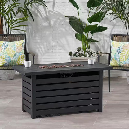 23 In. W X 47.25 In. L X 24 In. H Iron Rectangle Propane Burning Outdoor Fire Pit in Black