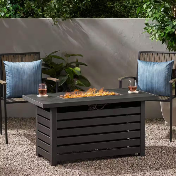 23 In. W X 47.25 In. L X 24 In. H Iron Rectangle Propane Burning Outdoor Fire Pit in Black
