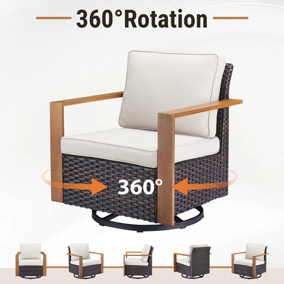 Luxury Outdoor Wicker Patio Furniture Set,5 Piece Deep Seating Outdoor Conversation Set with Patio Swivel Rocker Patio Chairs,Rattan Couch and Ottomans for Deck Porch Poolside