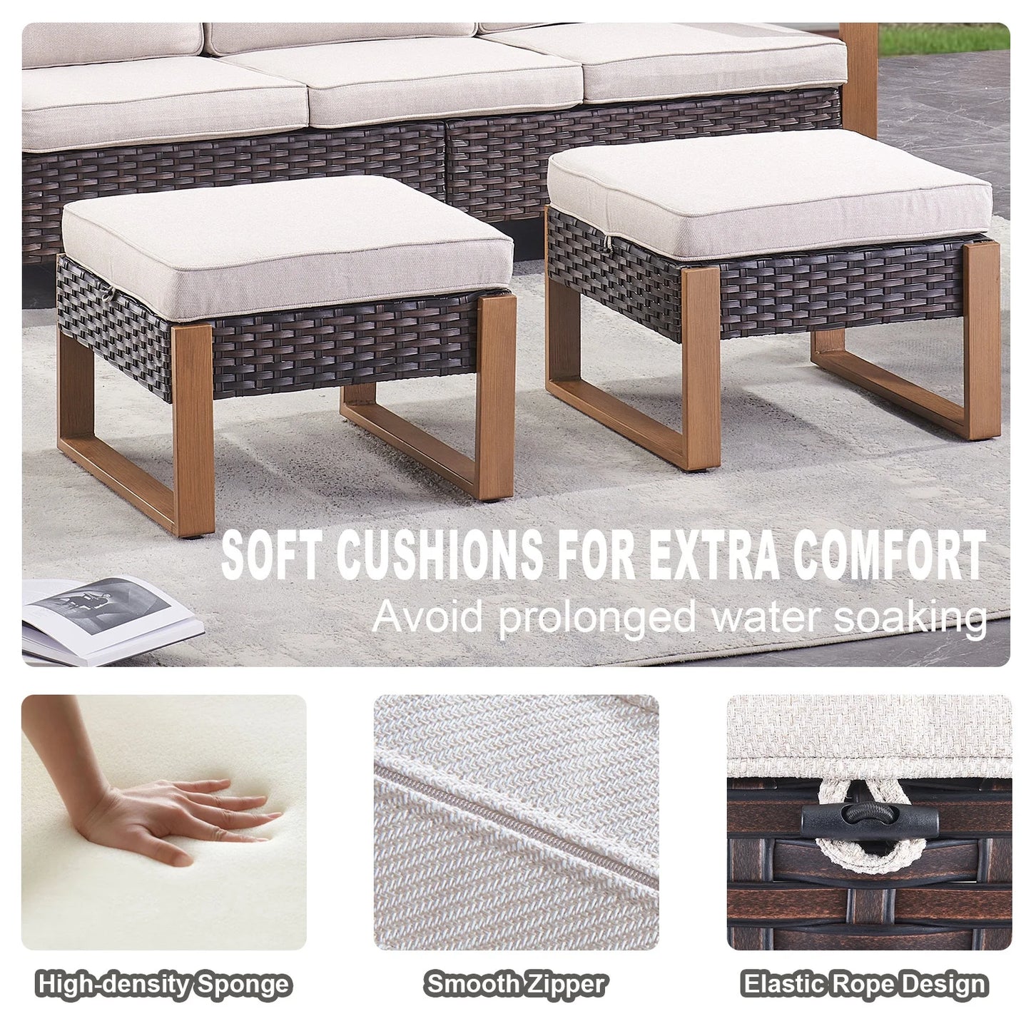 Luxury Outdoor Wicker Patio Furniture Set,5 Piece Deep Seating Outdoor Conversation Set with Patio Swivel Rocker Patio Chairs,Rattan Couch and Ottomans for Deck Porch Poolside