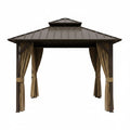 10 Ft. X 10 Ft. Double Galvanized Steel Roof Aluminum Frame Outdoor Patio Hardtop Gazebo with Netting and Curtains