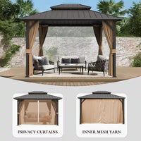 12 Ft. X 16 Ft. Double Galvanized Steel Roof Aluminum Frame Outdoor Patio Hardtop Gazebo with Netting and Curtains