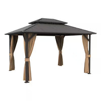 12 Ft. X 16 Ft. Double Galvanized Steel Roof Aluminum Frame Outdoor Patio Hardtop Gazebo with Netting and Curtains