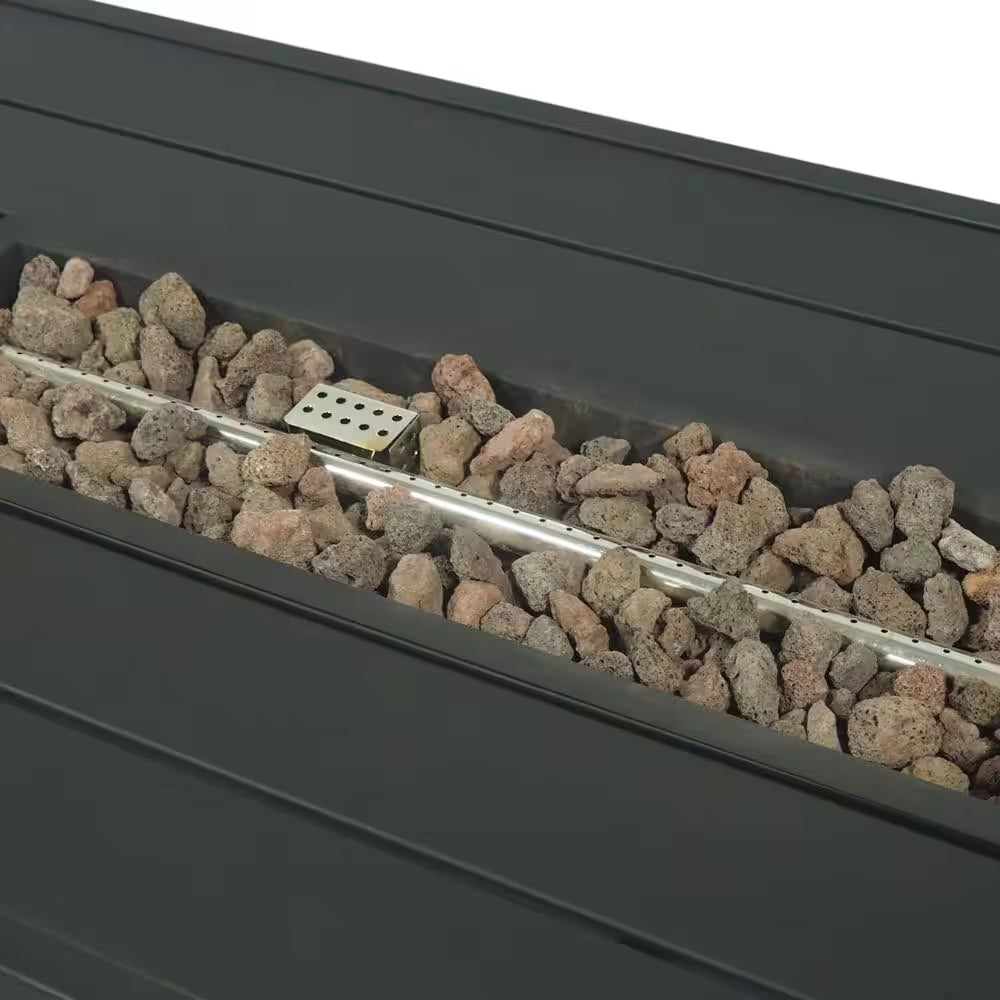 23 In. W X 47.25 In. L X 24 In. H Iron Rectangle Propane Burning Outdoor Fire Pit in Black
