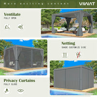 10X12/12X20Ft Louvered Pergola, Waterproof Roof All Weather Rust-Resistant Gazebo for Backyard Patio