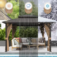 12 Ft. X 16 Ft. Double Galvanized Steel Roof Aluminum Frame Outdoor Patio Hardtop Gazebo with Netting and Curtains