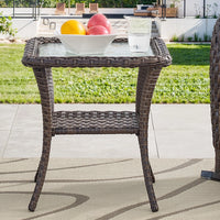 7 Piece Outdoor Patio Furniture Set, Patio Furniture Set with Fire Pit Table Rattan Wicker Patio Furniture Set, Brown Wicker & Beige Cushion