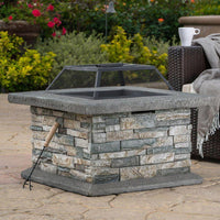 29 In. Stone Gray Square Wood Outdoor Fire Pit