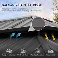 12 Ft. X 16 Ft. Double Galvanized Steel Roof Aluminum Frame Outdoor Patio Hardtop Gazebo with Netting and Curtains