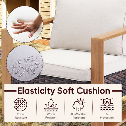 Luxury Outdoor Wicker Patio Furniture Set,5 Piece Deep Seating Outdoor Conversation Set with Patio Swivel Rocker Patio Chairs,Rattan Couch and Ottomans for Deck Porch Poolside