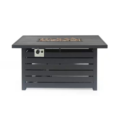 23 In. W X 47.25 In. L X 24 In. H Iron Rectangle Propane Burning Outdoor Fire Pit in Black