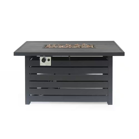23 In. W X 47.25 In. L X 24 In. H Iron Rectangle Propane Burning Outdoor Fire Pit in Black