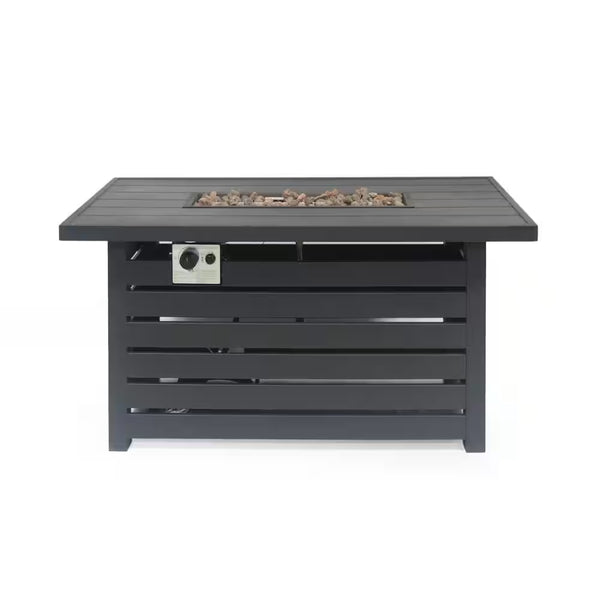 23 In. W X 47.25 In. L X 24 In. H Iron Rectangle Propane Burning Outdoor Fire Pit in Black