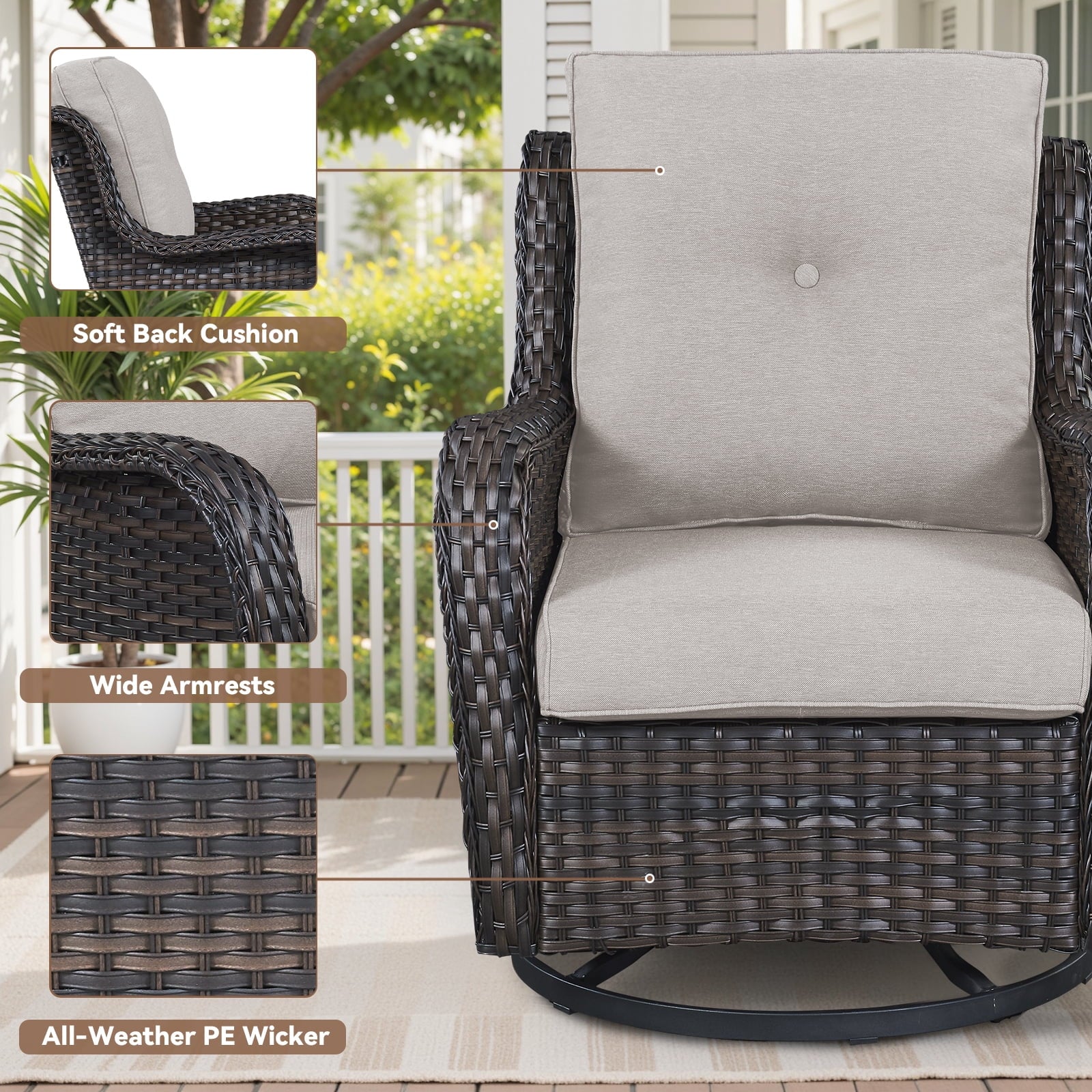 8 Pieces Patio Furniture Sets with Swivel Rocking Chairs,High-Back Rattan Patio Outdoor Conversation Set with 2-Seat Sofa & Coffee Table for Porch Deck Backyard Poolside