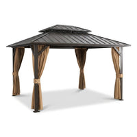 12 Ft. X 16 Ft. Double Galvanized Steel Roof Aluminum Frame Outdoor Patio Hardtop Gazebo with Netting and Curtains — Studio Shot