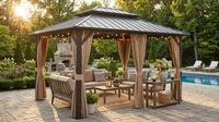 12 Ft. X 16 Ft. Double Galvanized Steel Roof Aluminum Frame Outdoor Patio Hardtop Gazebo with Netting and Curtains — Lifestyle