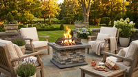 29 In. Stone Gray Square Wood Outdoor Fire Pit — Lifestyle