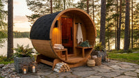 Outdoor Indoor Finland Pine Wet Dry Barrel Sauna 3-5 Person Front Porch Canopy 4.5 Kw ETL Certified Bitumen Shingle Roof — Lifestyle